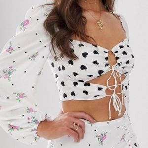 For Love & Lemons Lucia Crop Top Heart Floral XS